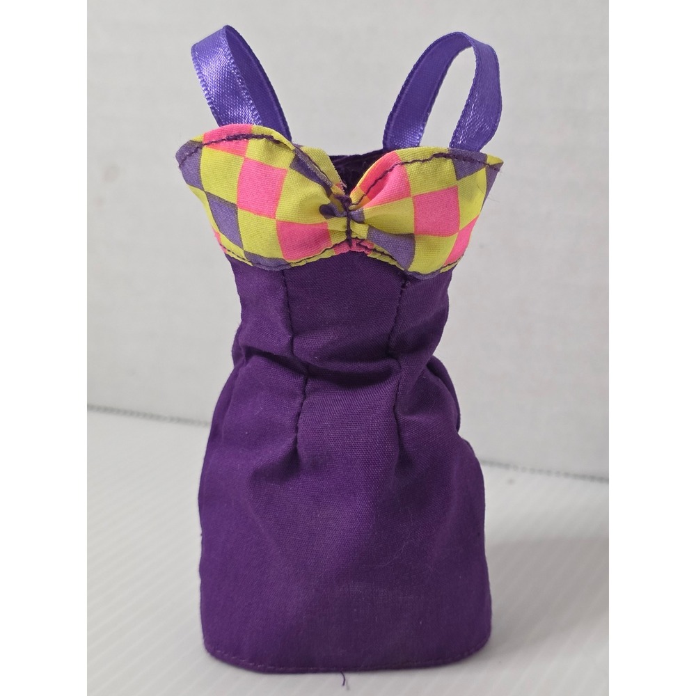 Vintage Barbie Purple Dress Neon Checkered Top Mattel 1980s 1990s